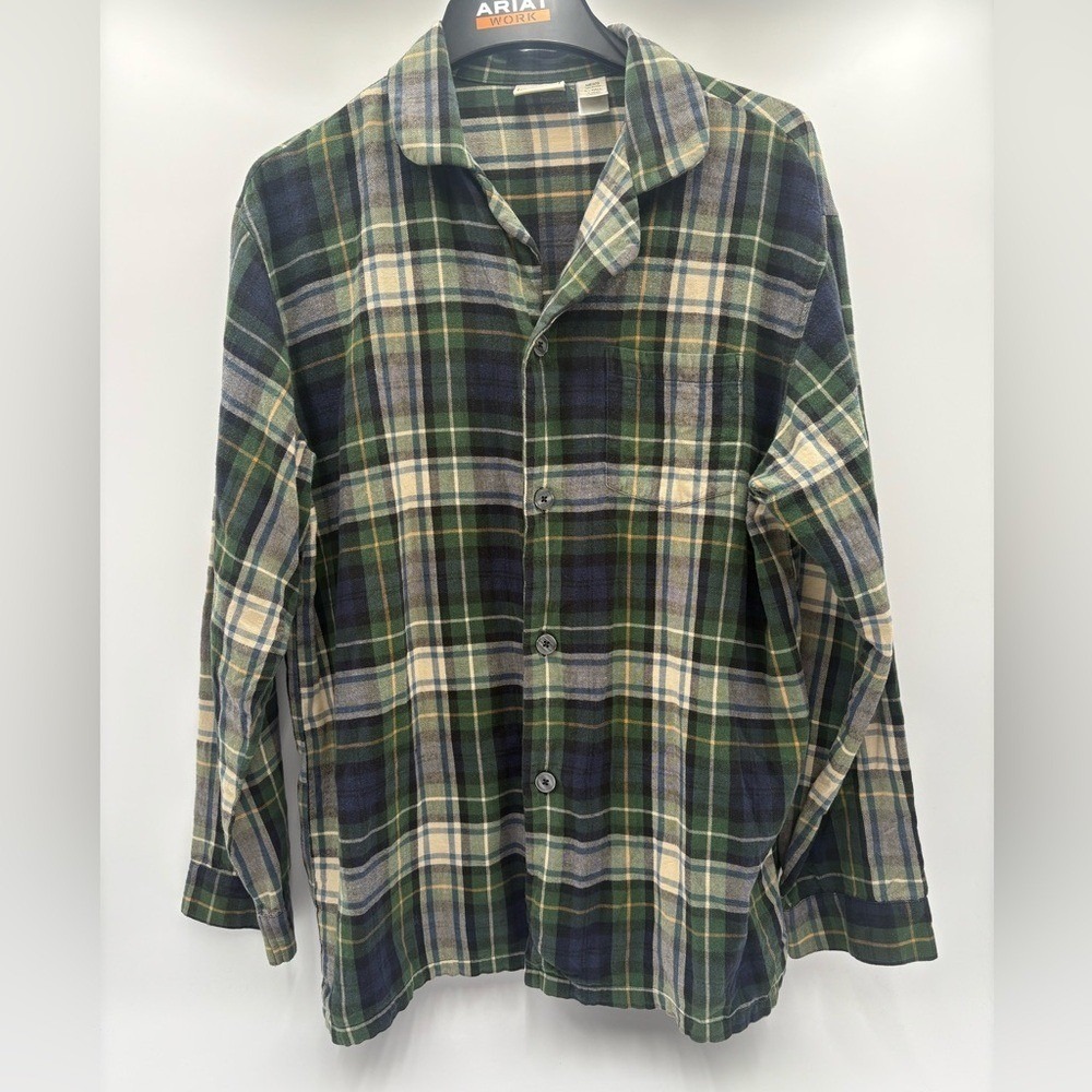 L.L.Bean Men's Flannel Shirt Large Tall Plaid Green Blue Cotton Button Down